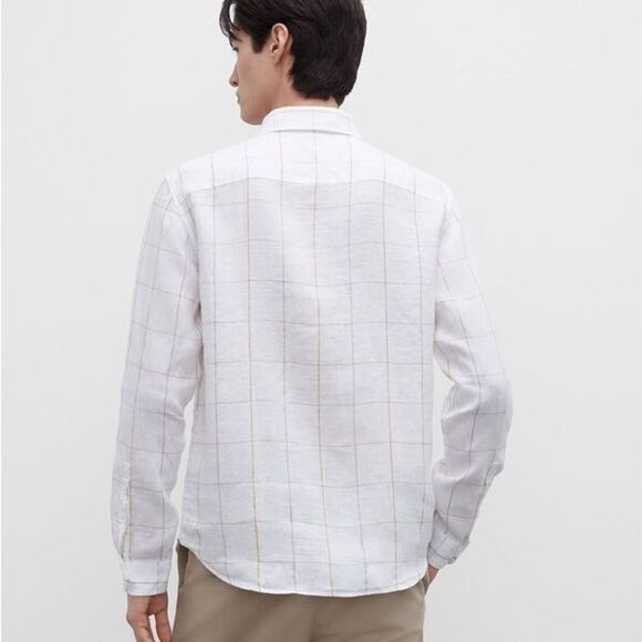 Club Monaco Slim Windowpane Linen Button Down Shirt X Large​​​​​​​​​​​​ - Picture 3 of 9